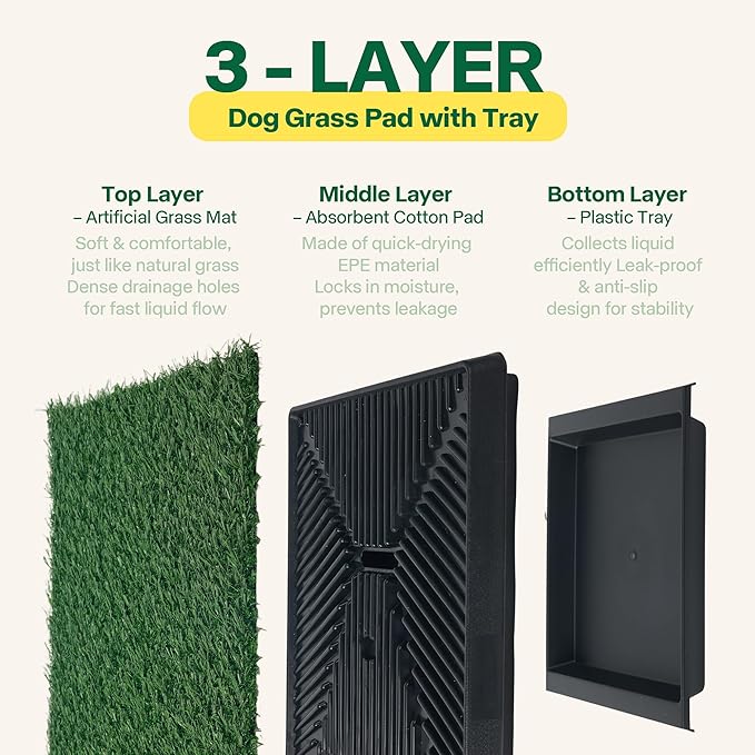 Pawise Dog Grass Pad with Tray, 20x25 Inch Artificial Turf Puppy Potty Pad, Indoor Outdoor Dog Toilet with Pull-Out Drawer & Free Garbage Bags, Dogg Litter Box for Potty Training