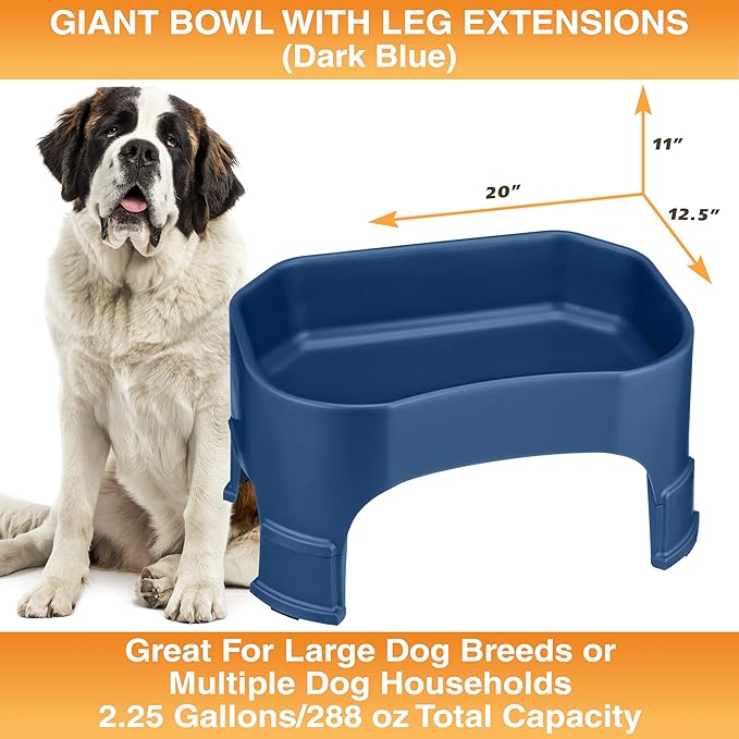 Neater Pet Brands Extra Large Water Bowl for Dogs, Elevated Outdoor Dog Water Bowl (2.25 Gallon XL Capacity), Big Trough Style Food Dish for Indoors or Outside, No Spill Large Dog Bowls, Dark Blue