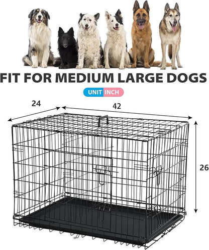 BestPet | 42" Dog Crate | Black | Foldable Metal Kennel with Double Doors, Secure Slide-Bolt Latches, Leakproof Tray | Portable Dog Cage for Large Breeds | for Travel, Indoor & Outdoor Use