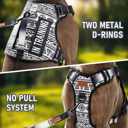 AUNZO Tactical Dog Harness for Extra Large Dog Breeds, No Pull Adjustable Pet Harness with Handle, Reflective K9 Military Service Dog Vest for Walking Hiking Training, Black Ethnic, XL
