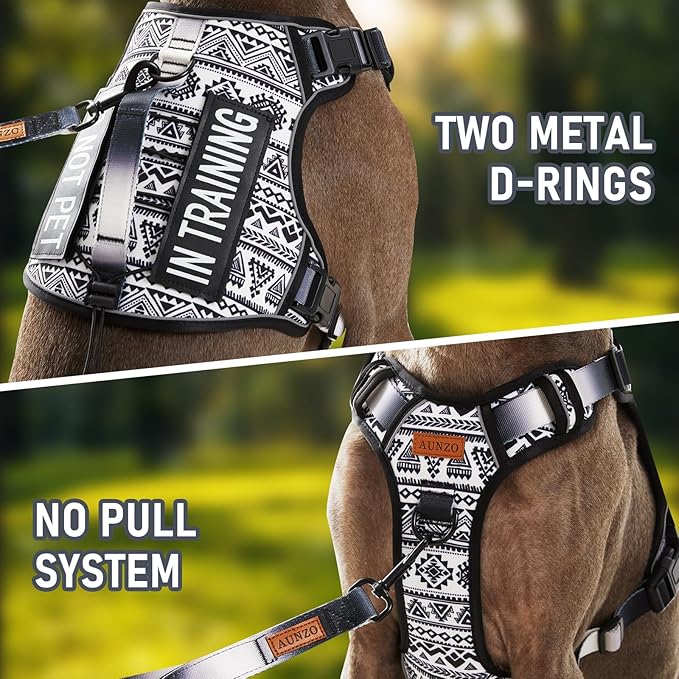AUNZO Tactical Dog Harness for Large Dogs No Pull Easy Walking Adjustable Pet Harness Reflective K9 Working Training Easy Control Pet Vest Military Service Dog Harnesses Black Ethnic L