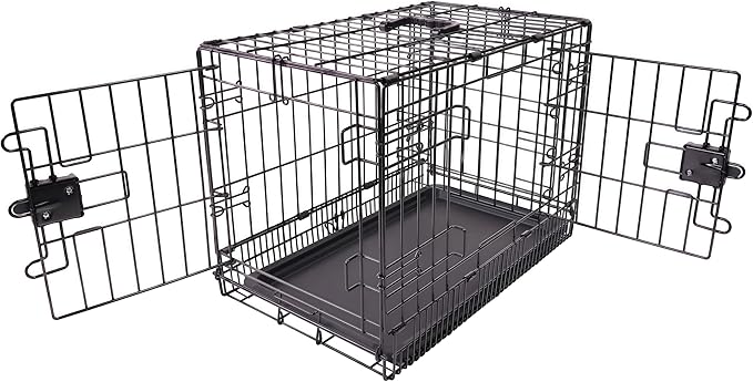 Amazon Basics Portable, Foldable Metal Wire Dog Crate with Removable Tray, Double Door, Divider Panel, 24" x 18" x 20", Black
