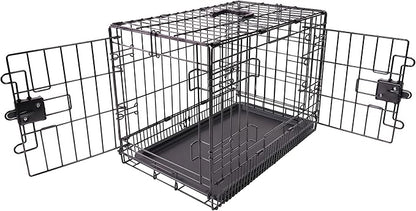 Amazon Basics Portable, Foldable Metal Wire Dog Crate with Removable Tray, Double Door, Divider Panel, 24" x 18" x 20", Black