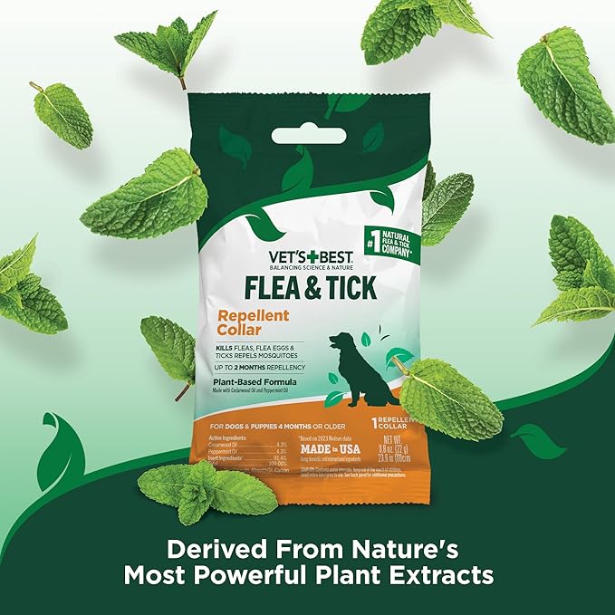 Vet's Best Natural Flea and Tick Collar for Dogs – Natural Repellent Collar with Plant-Based Ingredients – Flea and Tick Prevention and Treatment – Fits Small to Large Dogs – Up to 20” Neck Size
