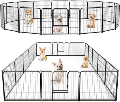 DUMOS Dog Playpen Indoor, Metal 24 Inch 16 Panels Foldable Pet Fence with Door, Outdoor Small Medium Large Dog Puppy Portable Exercise Play Pen for RV Camping, Trips, Play Yard
