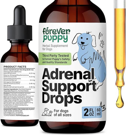 Forever Puppy Adrenal Support Drops for Dogs - Pure Ashwagandha & Ginseng Root Tincture for Adrenal Health & Energy Support - Calming Care Liquid Supplement for Dogs of All Breeds & Sizes - 2 oz