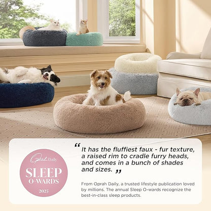 Bedsure Calming Dog Beds Large Sized Dog - Donut Washable Large Pet Bed, 36 inches Anti-Slip Round Fluffy Plush Faux Fur Dogs Bed, Fits up to 80 lbs Pets, Purple
