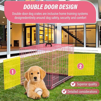 Dog Crates for Small Dogs 30" Folding Mental Wire Crates Dog Kennels Outdoor and Indoor Pet Dog Cage Crate with Double-Door,Divider Panel, Removable Tray,Pink