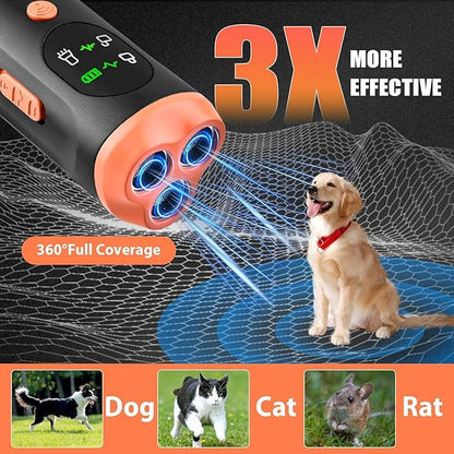 Lamido Ultrasonic Dog Bark Deterrent Devices with HD Display, 3 Emitters Anti Barking Device for Dogs, 35 FT Range, 2500 mAh Rechargeable Dog Training Tool for Indoors Outdoors Use