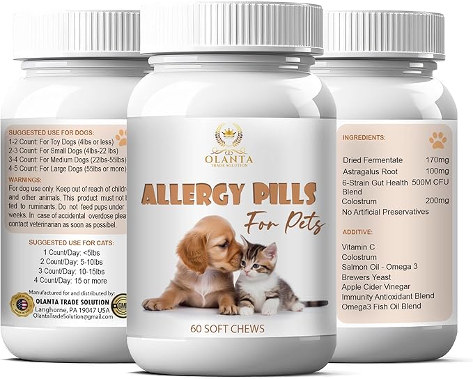 Pet Allergy Supplement – Supports Skin, Digestive, & Immune Health – Wholesome Ingredients, No Artificial Preservatives – Vet-Approved Formula - 60 Soft Chews