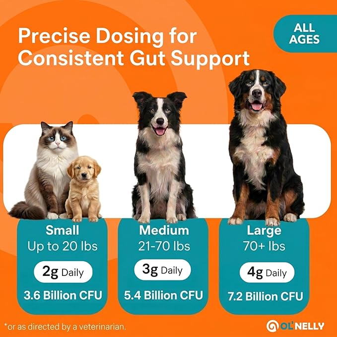 OL’ NELLY Dog Probiotic Paste for Dogs & Cats – Helps with Diarrhea, Gas & Loose Stool, Digestive Support, 6-Strain Probiotics + Prebiotic, Vitamin E & Selenium, Supports Immunity & Skin, 14g