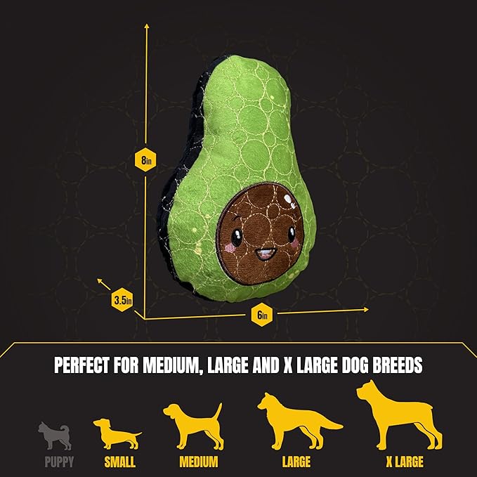 Bite Force - Durable & Strong Dog Toy Avocado Squeaker, Kevlar-Reinforced for Aggressive Chewers for Small Medium Large Dogs - Green.