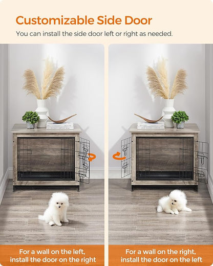 Feandrea 27.2" Dog Crate Furniture, Indoor Dog Cage Side End Table, M Pet Wood Kennel for Medium and Small Dogs up to 30 lb with Multi-Purpose Removable Tray, Double-Door Pet House, Greige