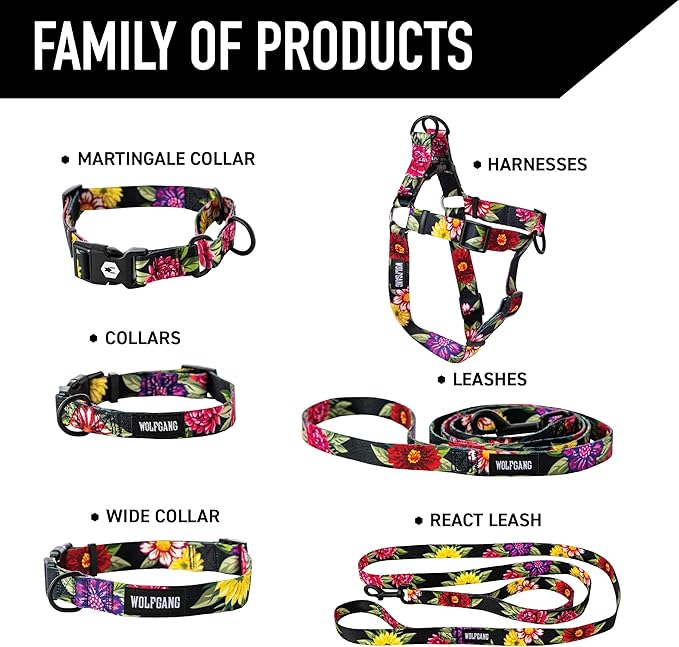 Wolfgang Heavy Duty Adjustable Dog Harness, Pull-Tested for Walking & Training, DarkFloral Print, Medium
