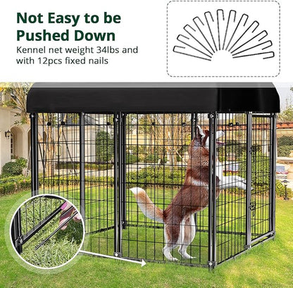 Dog Kennel Outside with Roof, 4'x4'x4.5' Outdoor Dog Kennels for Large Dogs, Heavty Duty Welded Dog Crate Playpen with UV-Resistant Waterproof Cover