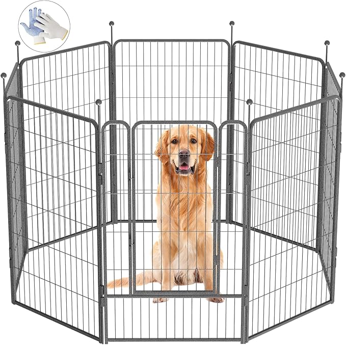 Dog Playpen,32/40/45 Inch Height in Heavy Duty, Folding Indoor Outdoor Anti-Rust Dog Exercise Fence, Portable Pet Playpen with Door for Large Medium Small Dogs and Pet (8 Panels, 45 Inch) Silver