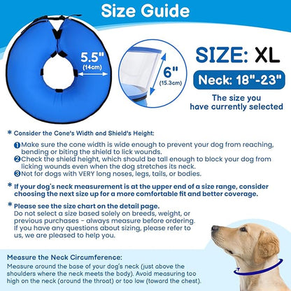 BARKLESS Donut Cone for Large Dogs, Protective Collar After Surgery to Stop Licking, Patented Blow up Dog Surgery Collar with Transparent Shield, Inflatable Pillow Cone for Labrador, Rottweiler