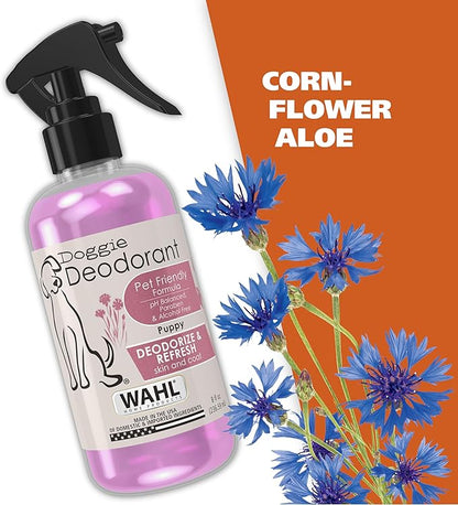 Wahl USA Cornflower Scented Pet Deodorant Spray for All Dogs & Cats – Clean Fresh Smell Refreshes & Deodorizes – 8 oz - Model 820009A