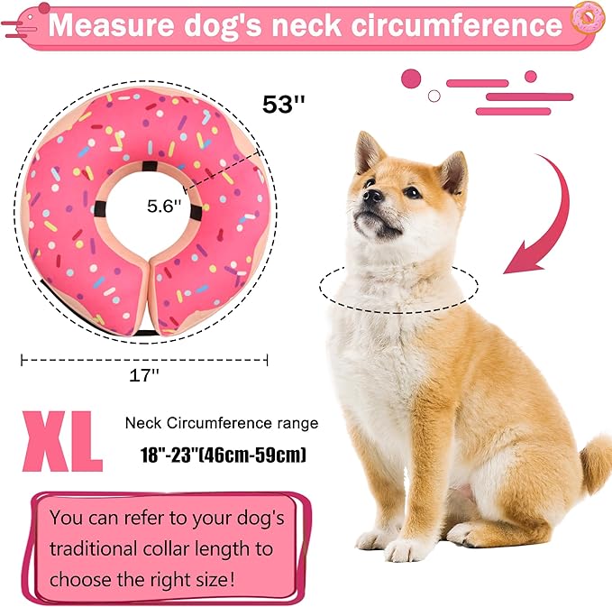 Inflatable Cone Collar for Large Medium Small Dogs, Soft Adjustable Recovery Collar for Dogs Cats,Dog Cone Neck Donut Alternative After Surgery(Pink,X-Large