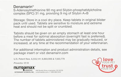 Nutramax Denamarin for Small Dogs and Cats, Liver Health Supplement with S-adenosylmethionine (SAMe) plus Silybin, Liver Support for Dogs and Cats, Coated Tablets, 30 Count