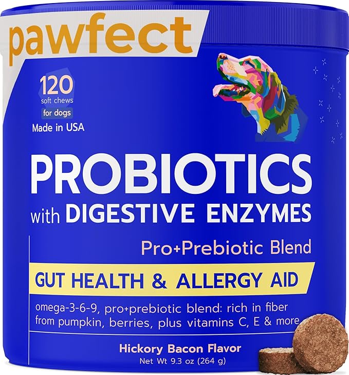 PAWFECTCHEW Pet Probiotics for Dogs & Digestive Enzymes for Dogs | Gut Health & Digestive Function Support | Pumpkin & Omega | Prebiotic Supplement Chews