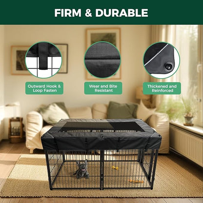 FXW Homeplus Indoor Dog Playpen with Rectangle Mesh Top Cover for Escape Prevention, 32 Inch 6 Panels Heavy Duty Dog Pen for Small and Medium Dogs, Black│Patented