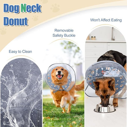 Inflatable Dog Cone Collar, Adjustable Size Soft PVC 2-in-1 Dog Donut Collar After Surgery with Detachable, Inflatable Collar for Small Medium Large Dogs and Cats (Grey, Medium)