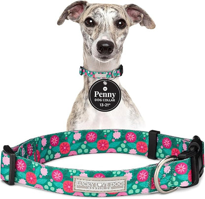 Lucky Love Dog - Adjustable Dog Collar with Easy Click Buckle for Medium Dogs, Durable, & Comfortable for Male & Female Dogs, Pet Collar for Puppies & Adult Ones - Penny, Medium
