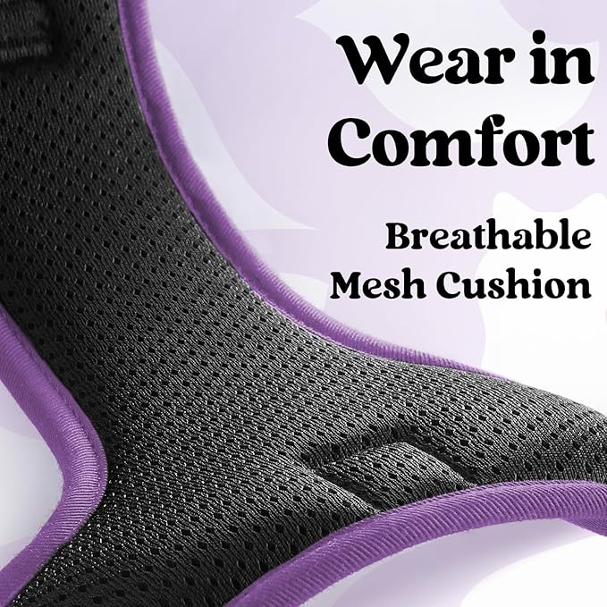 rabbitgoo Dog Harness Small Sized, No Pull Pet Harness with 3 Buckles, Adjustable Soft Padded Vest with Control Handle, Walking Reflective Pet Vest for Small Dogs, Black & Purple, S