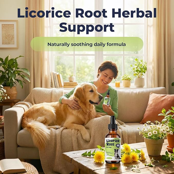 Licorice Root Drops for Dogs – Herbal Digestive & Throat Comfort Support, Licorice Root Extract Liquid for Sensitive Stomach & Daily Wellness, Easy-to-Mix Dog Supplement, 2 fl oz (60 mL)