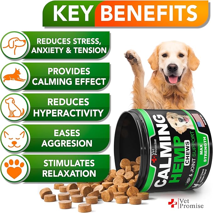 Hemp Calming Chews for Dogs Anxiety - Advanced Dog Calming Chews - 170 Treats - Dog Anxiety Relief with Hemp Oil - Hip and Joint Supplement Health Support for Dogs - Made in USA