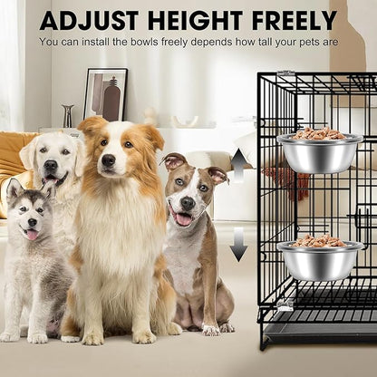 Crate Bowls for Large Dogs, ShineMe Heavy Duty Hanging Dog Bowls for Kennel Cage Crates, No Spill Stainless Steel Dog Crate Water Bowl or Large and Medium Dogs, 56oz, Set of 2