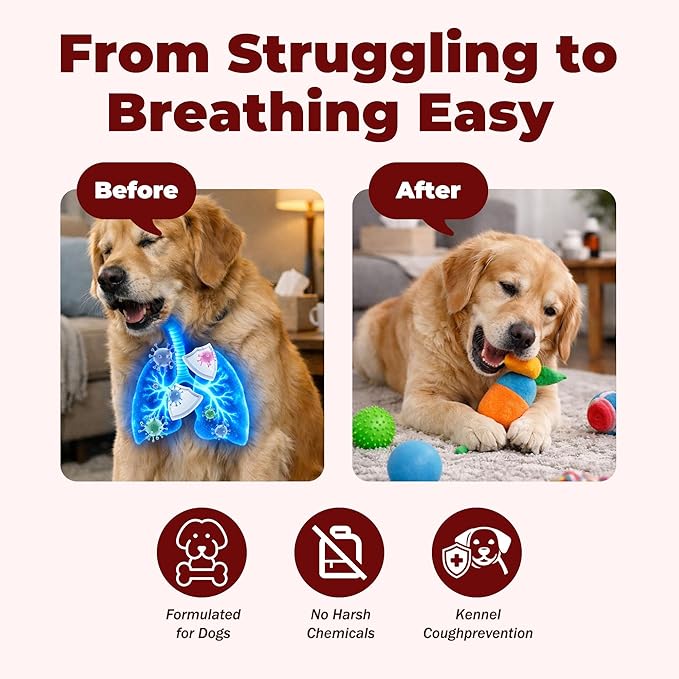 Kennel Cough Treatment, Cough Relief for Dogs, Helps Ease Coughing from Tracheal Collapse, Dry & Wet Cough, Natural Soothing Herbs for Throat & Airway Comfort, Chicken Flavor - 120 Tablets