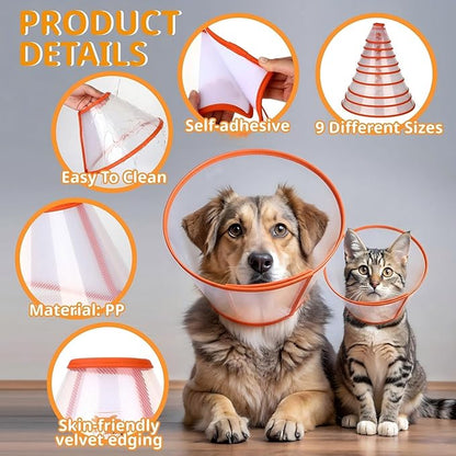 Paterr 9 Pcs Soft Dog Cone Collar Adjustable Protective for Pet Flexible Plastic Cone for Dog After Surgery Recovery E Collar for Wound Healing Small Medium Large (Orange Border)
