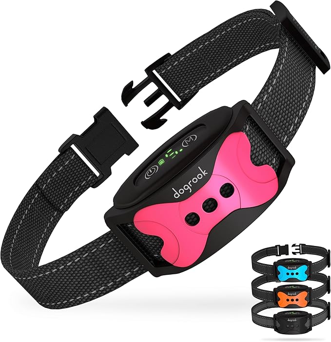 DogRook Rechargeable Dog Bark Collar - No Shock Dog Training Smart Collar - Beep & Vibration Stop Barking Dog Devices - No Bark Collar - Martingale Collars for Large Dog, Medium & Small - 12-110 lbs