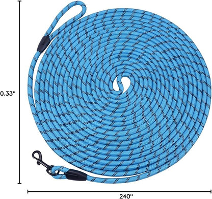 Long Dog Leash for Training 20Ft-Reflective Nylon Rope with Swivel Hook-Recall Agility Lead for Large Small Medium Dogs Outside Walking Hiking-Sky Blue