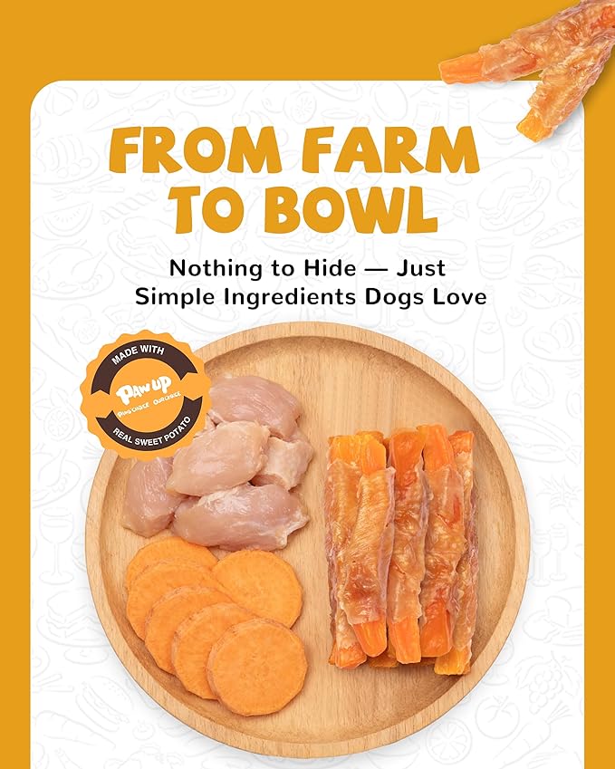 PAWUP Dog Treats Chicken Jerky Wrapped Sweet Potato, Natural Ingredients w/Taurine, Grain Free Dog Treats, 12.5 oz