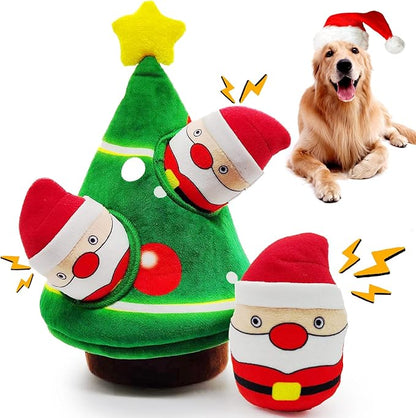 lilfrd Christmas Dog Toys, Dog, Xmas Christmas Tree, Santa Claus Hide and Seek Puzzle Squeaky Plush Rope Chew Fetch Brain Stimulating Toy Presents for Small Medium Dogs