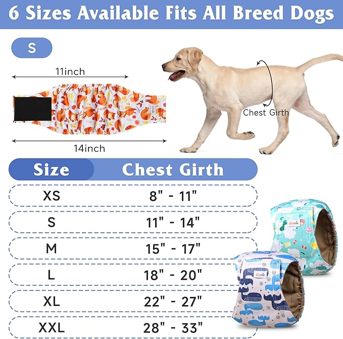 5 Pack Dog Diapers Male Reusable, Premium Belly Bands for Dogs, High Absorbing Male Dog Pee Wraps for Doggie in Incontinence or Excitable Urination,Squirrel S