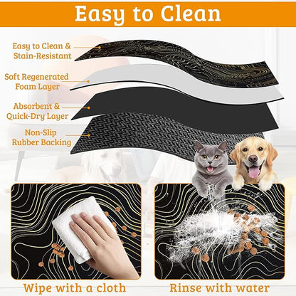 Dog Bowl Mat,Abstract Map Pet Feeding Mat for Floors Waterproof,Golden Lines Texture Absorbent Dogs Placemat for Food and Water Quick Dry Pet Cat Feeding Mats with Non Slip Bottom 16" x 24"