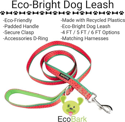 EcoBark Dog Leash - Soft & Reflective Comfort Leash with Padded Handle - Safe, Strong, & Durable for Small, Medium or Large Dogs (Watermelon)