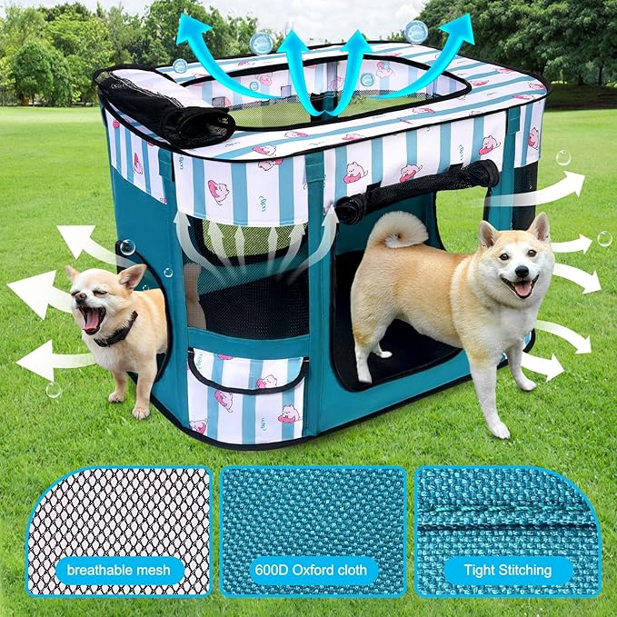 Dog Play Pen Indoors, Pink Crate, Dog Pen,Portable Foldable Playpen Indoor for Small/Medium Dogs, Puppy Cat Pet Playpen, Exercise Kennel Tent Crate
