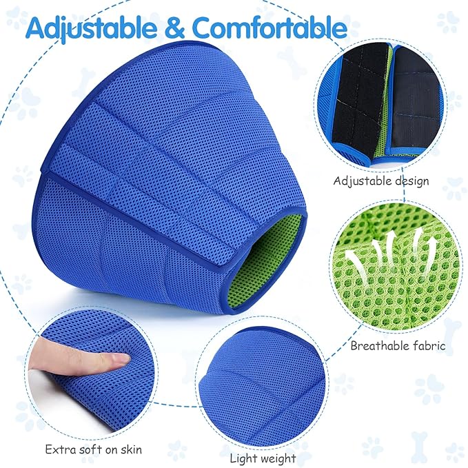 Soft Dog Cone Collar Alternative - Adjustable Comfy Cones for Large/Medium/Small Dogs to Stop Licking After Surgery, Comfortable Fabric Elizabethan Collars, Head Cone of Shame for Neuter Recovery (L+)