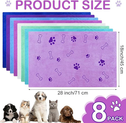 Chumia 8 Pcs Dog Towels for Drying Dogs Cats Pet Towels Bulk Puppy Microfiber Fast Drying Paw Bath Bathing Supplies Absorbent for Medium Pets(18 x 28 Inch,Dog Paw and Bone,Classic Color)