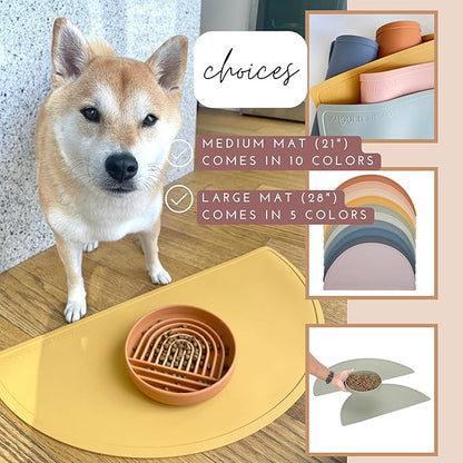 Should We Go - Waterproof Silicone Pet Food Mat - Non-Slip, Spill-Proof Feeding Mat for Floors, Raised Edge Design, Easy-to-Clean, Rubber Pad for Dog & Cat Bowls, 28" Across x 14" Deep, Large-Spruce