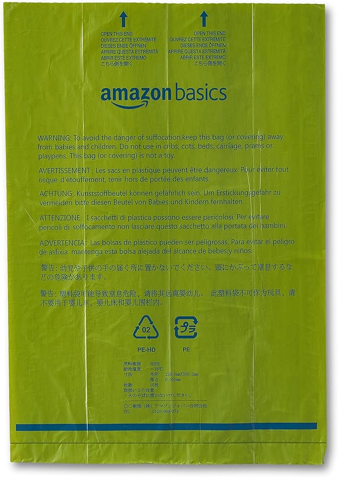 Amazon Basics Premium Leak Proof Dog Poop Bags with Dispenser and Leash Clip, Talcum Powder Scented, 13" x 9", 540 Count (36 Rolls of 15)
