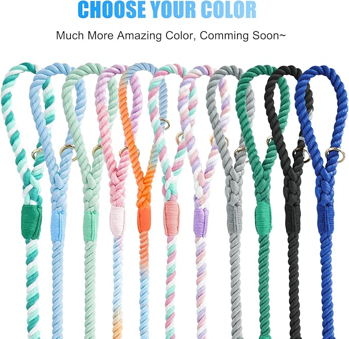 Dog Leash 6 FT Handmade Braided Cotton Rope Leashes for Small Medium and Large Dogs, New Golden Heavy Duty Metal Clasp, Light Blue