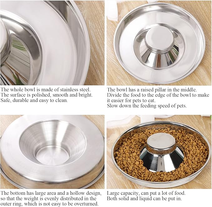 Stainless Steel Pet Bowl for Puppy and Cat, Dog Food and Water Feeding Bowl, Puppies and Kittens Weaning Bowls, Multiple Dogs and Cats Eat and Drink Together (2PC, L)