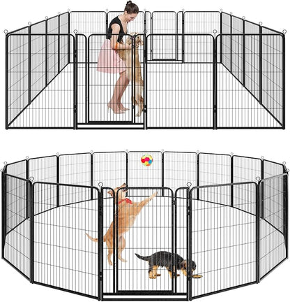 Kfvigoho Dog Playpen Outdoor Extra Wide 16 Piece Panels Heavy Duty Dog Fence 47" Height Anti-Rust with Doors Portable for RV Camping Yard, Total 42FT, 140 Sq.ft, Snowy Black