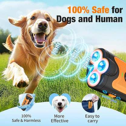 Dog Bark Deterrent Devices, 3X Ultrasonic Anti Barking Device for Dogs, 50 FT Range Stop Neighbors Dog Barks, Portable Dog Training Tool with Flashlight, Safe & Humane for Indoor Outdoor Use, Orange